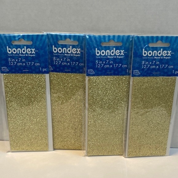 Bondex Glitter Patches Gold 4 Pack No Sew Iron On Patches Crafts Clothing Design - Picture 1 of 13
